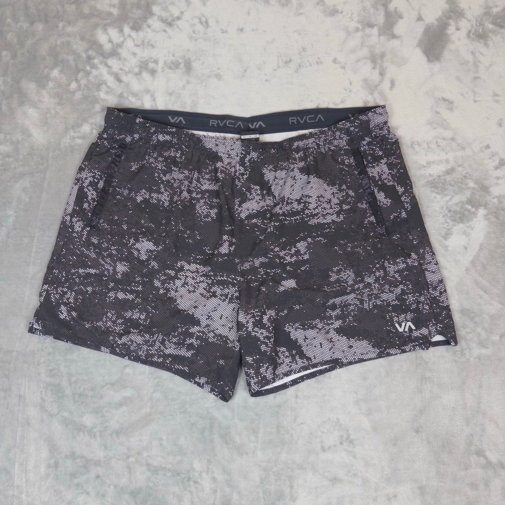 RVCA Sport Shorts Mens XXL Black White Pixel Camo Athletic Gym Training Running